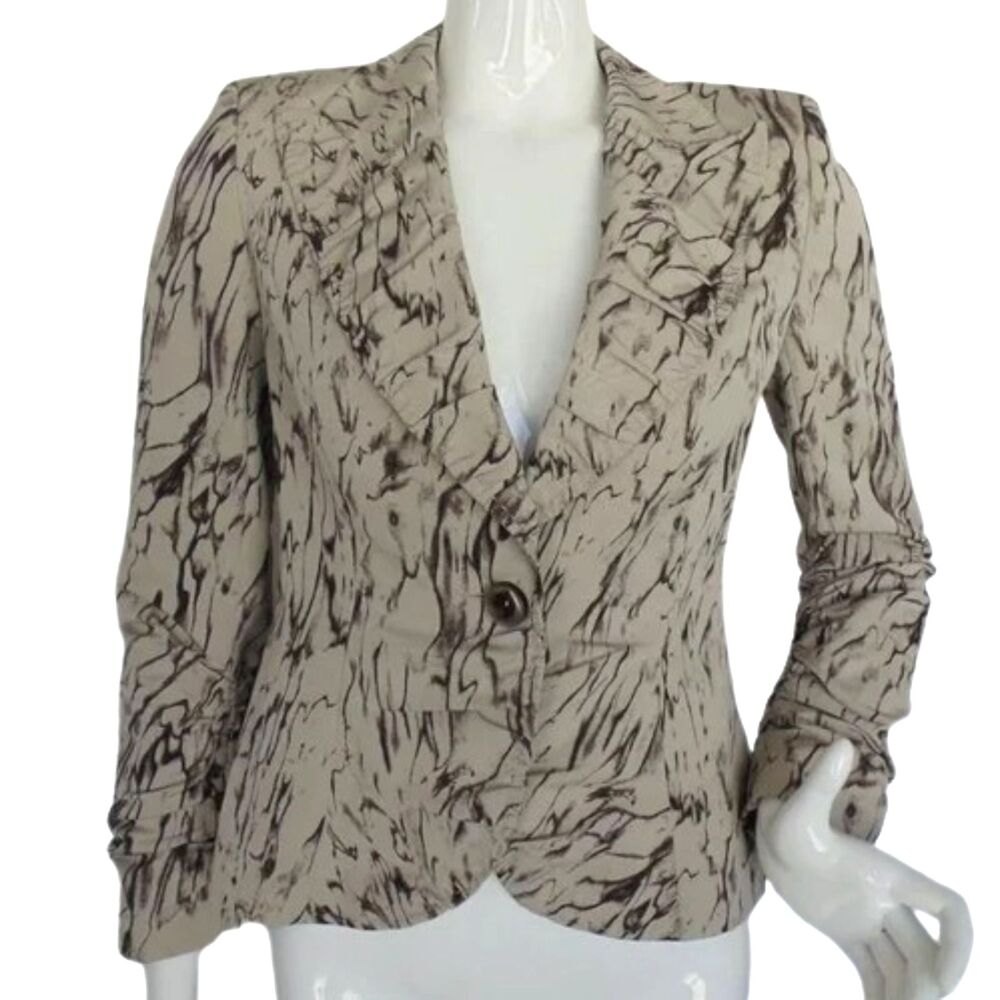 ESCADA Blazer, 36/S, Khaki  Marble print, 1 button, Ruched sleeve/Collar